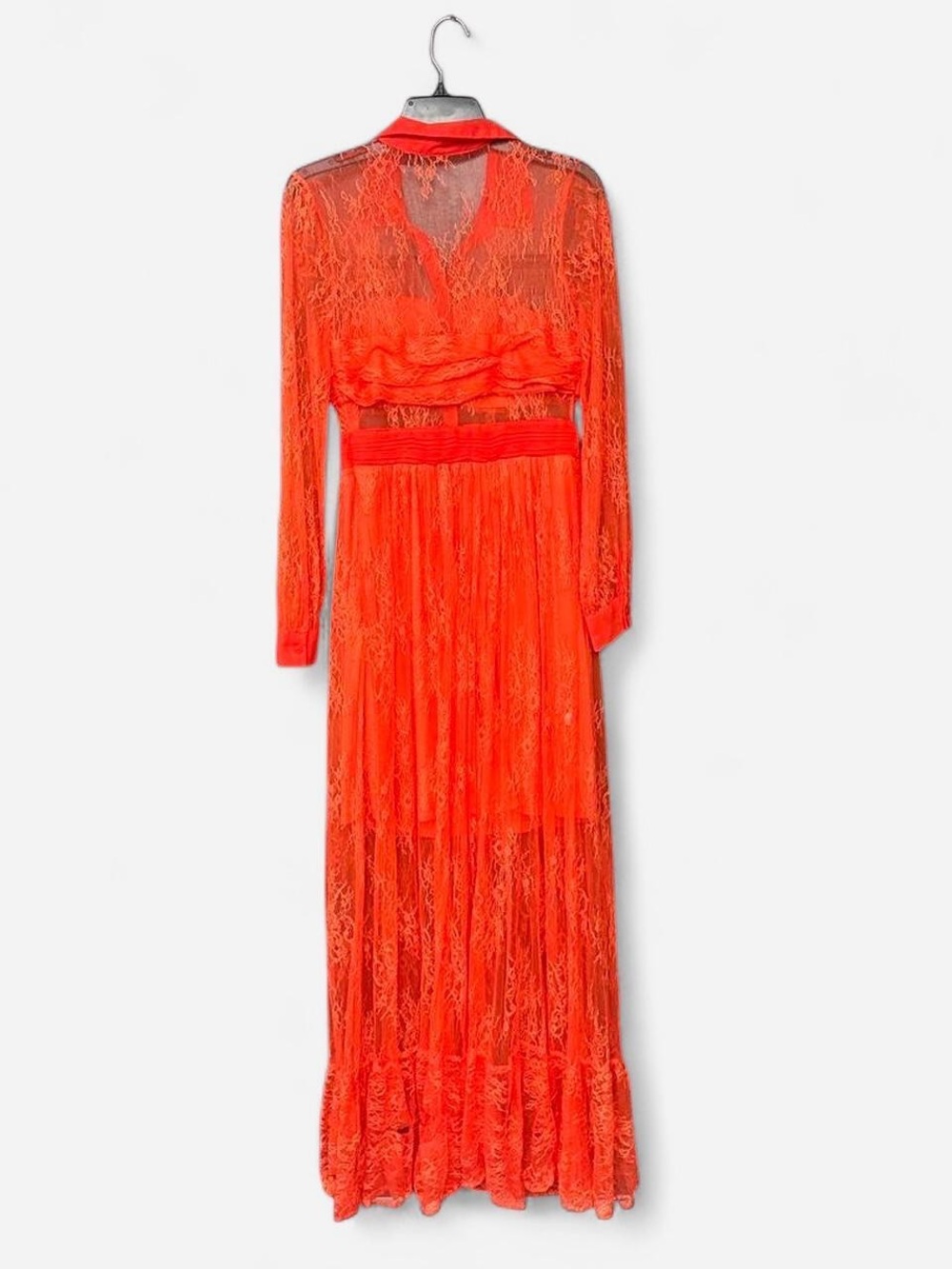 Women's Lace Long Sleeve Maxi Dress - Bright Orange